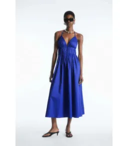 Cos Gathered Halterneck Midi Dress Bright Blue Size AU 10 for rent on The Volte - image 1