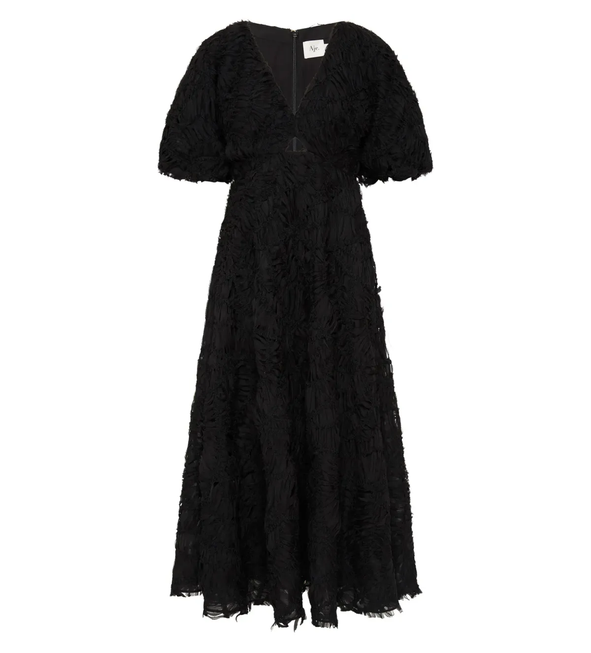 Aje Florential Textured Midi Dress Black Size AU 16 - Image 4