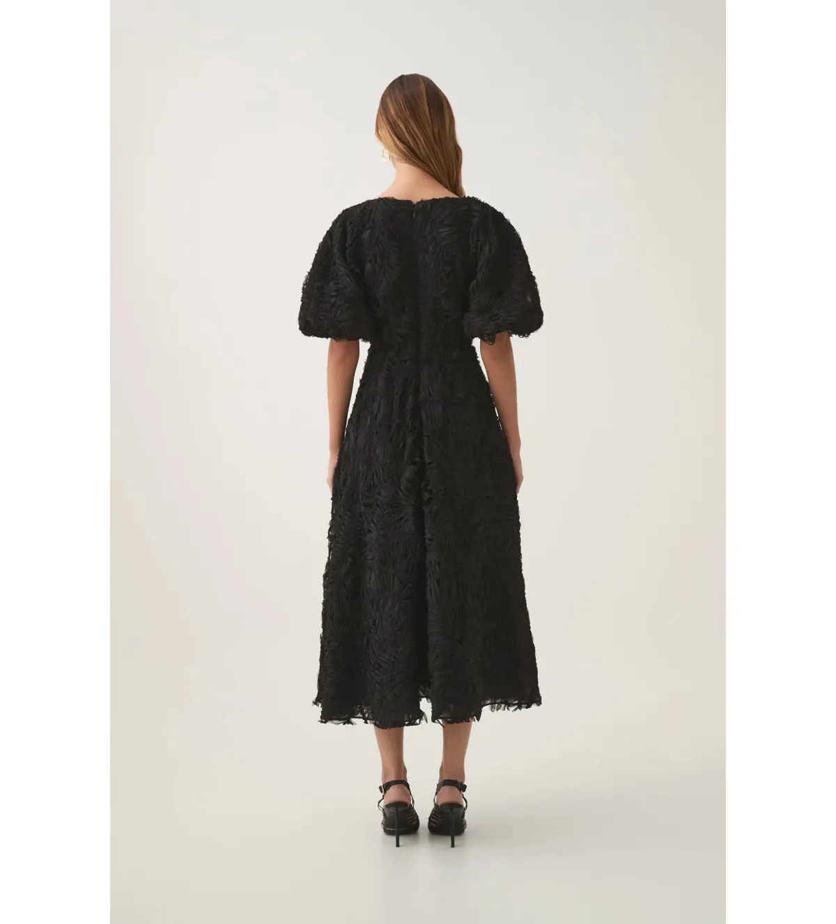 Aje Florential Textured Midi Dress Black Size AU 16 - Image 3
