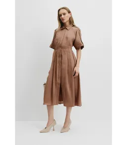 Country Road Cinched Shirt Dress in Nutmeg Size 12 for rent on The Volte - image 1