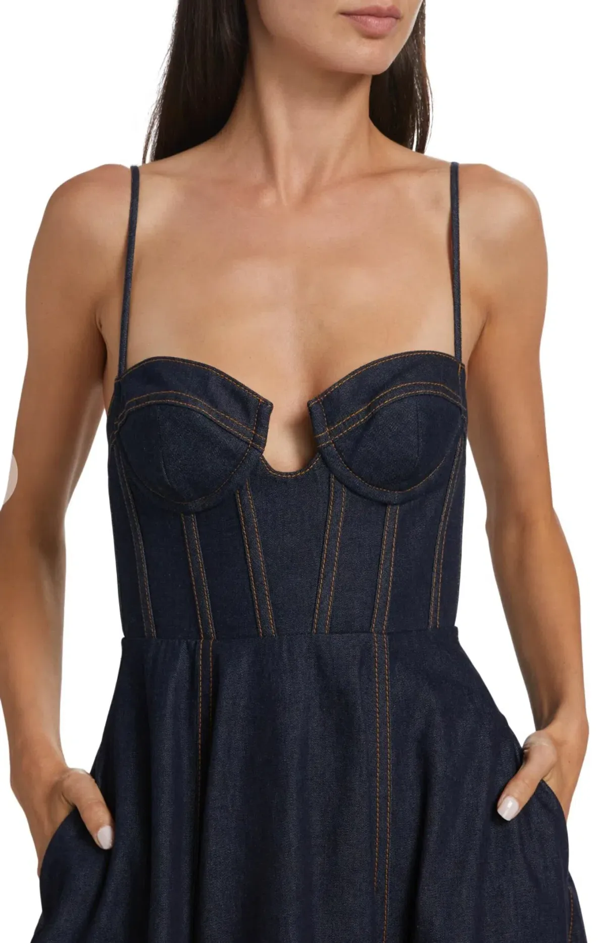 Zimmermann Crush Denim Bustier Midi Dress Navy Size 0P/Au 6  - Image 5
