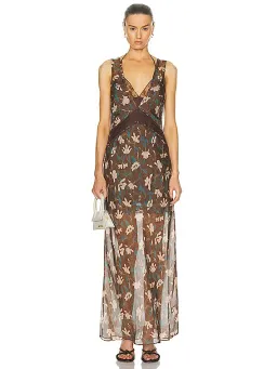 Sir the Label The Avellino Lace Layered Dress in Chocolate Fiore Print Size 0 / AU 6 for rent on The Volte - image 2