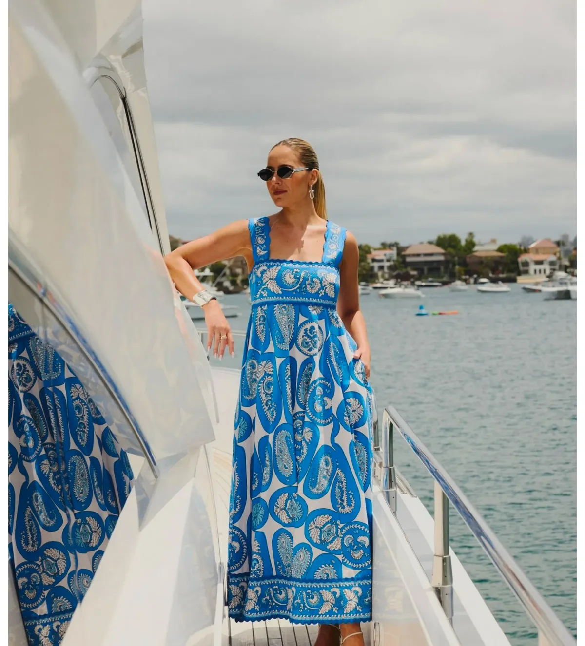 Alemais Dianna Summer Dress Paisley Blue/White Print Size AU 12 - Image 1