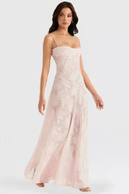 House of CB Seren Lace Back Maxi Dress Soft Pink Floral Size XS / AU 6 for rent on The Volte - image 2