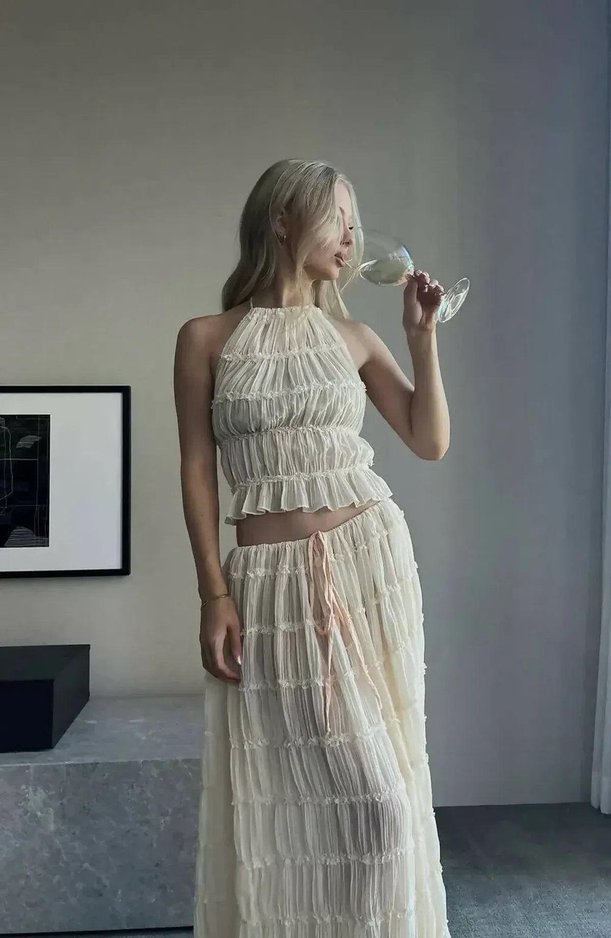 Arcina Ori Juliette Halter Top & Maxi Skirt Set Warm Cream Size S / AU 8 - Image 6