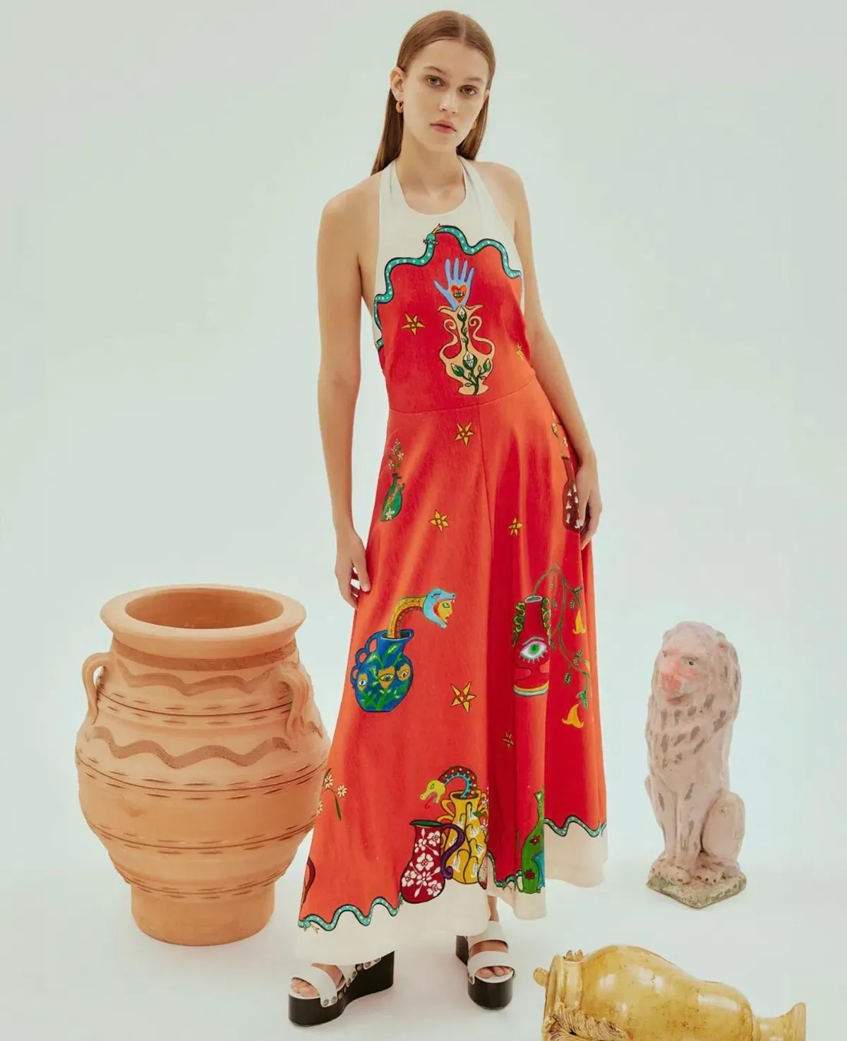 Alemais Rose Halter Dress Red Print Size AU 8 - Image 1