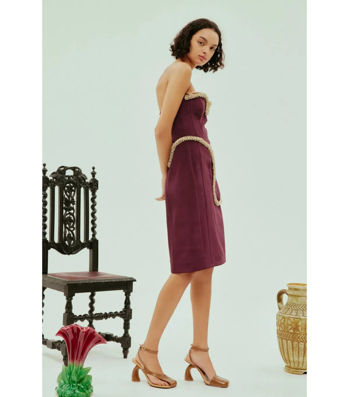 Alemais Orion Embellished Midi Dress Burgundy Size AU 10 - Image 3
