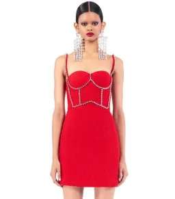 Area NYC Red Embellished Tweed Bustier Dress Red Size AU 6 for rent on The Volte - image 2