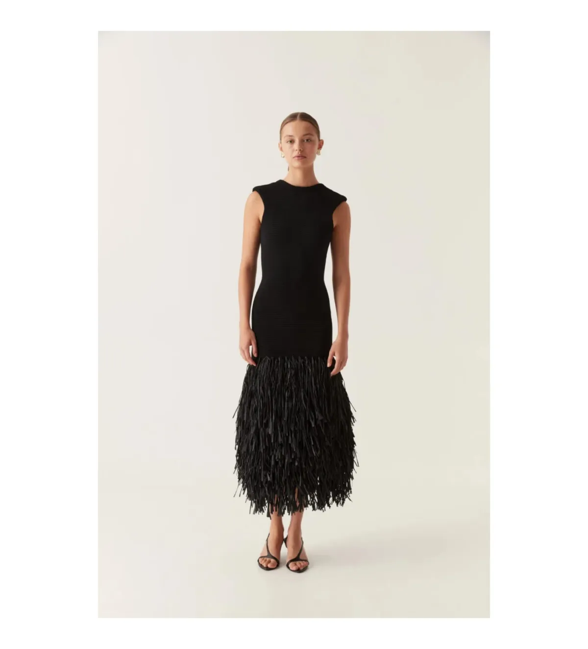 Aje Knitted Raffia Midi Dress Black Size 12 - Image 1