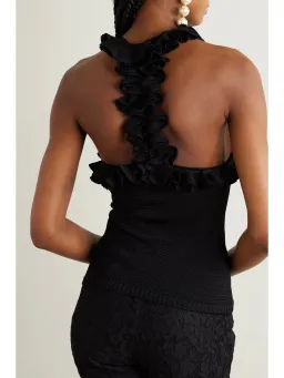 Zimmermann Matchmaker Ruffled Tank Top Knit Black Size 0 / AU 8 for rent on The Volte - image 1