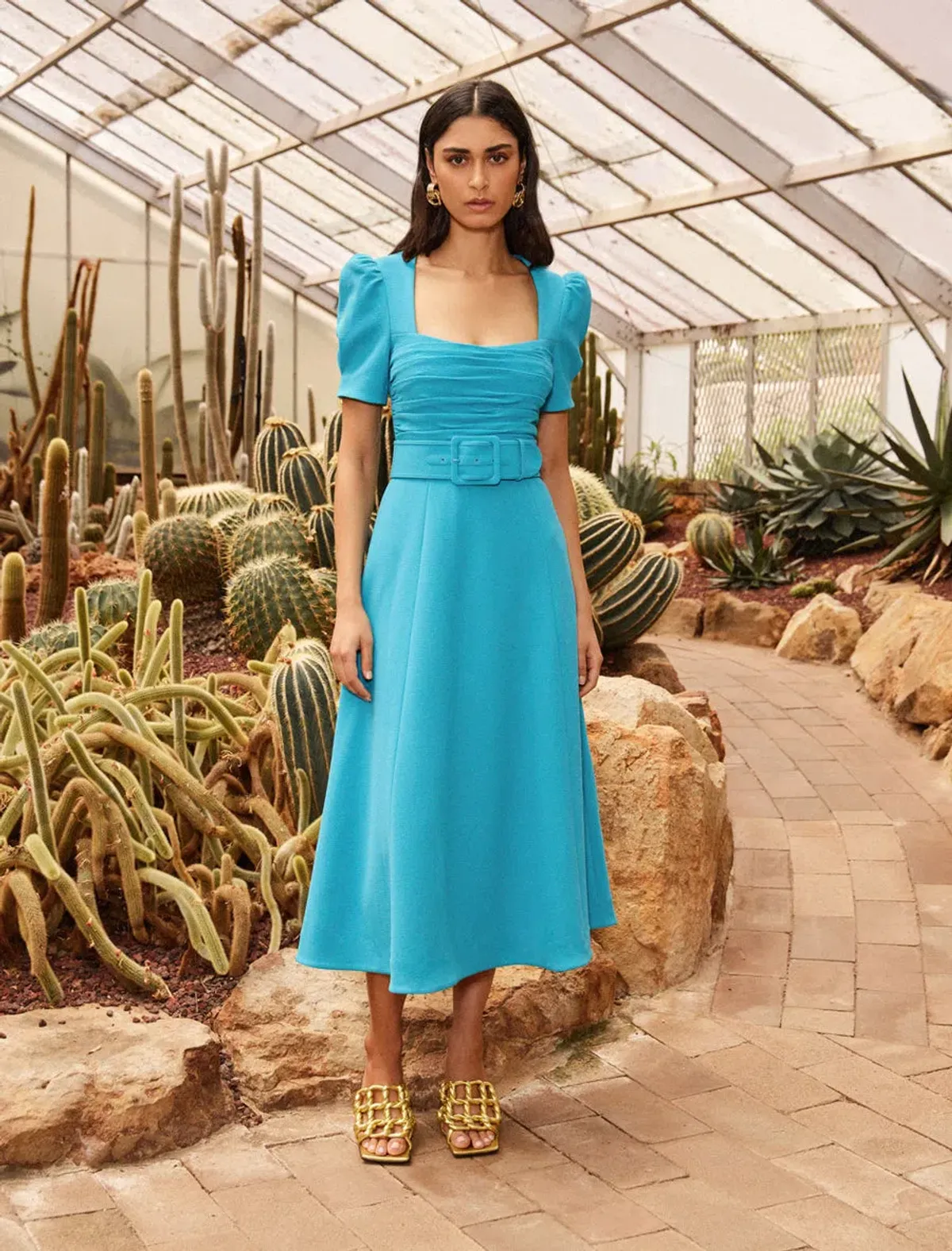 Rebecca Vallance Ella Short Sleeve Midi Dress Blue Size AU 10 - Image 1