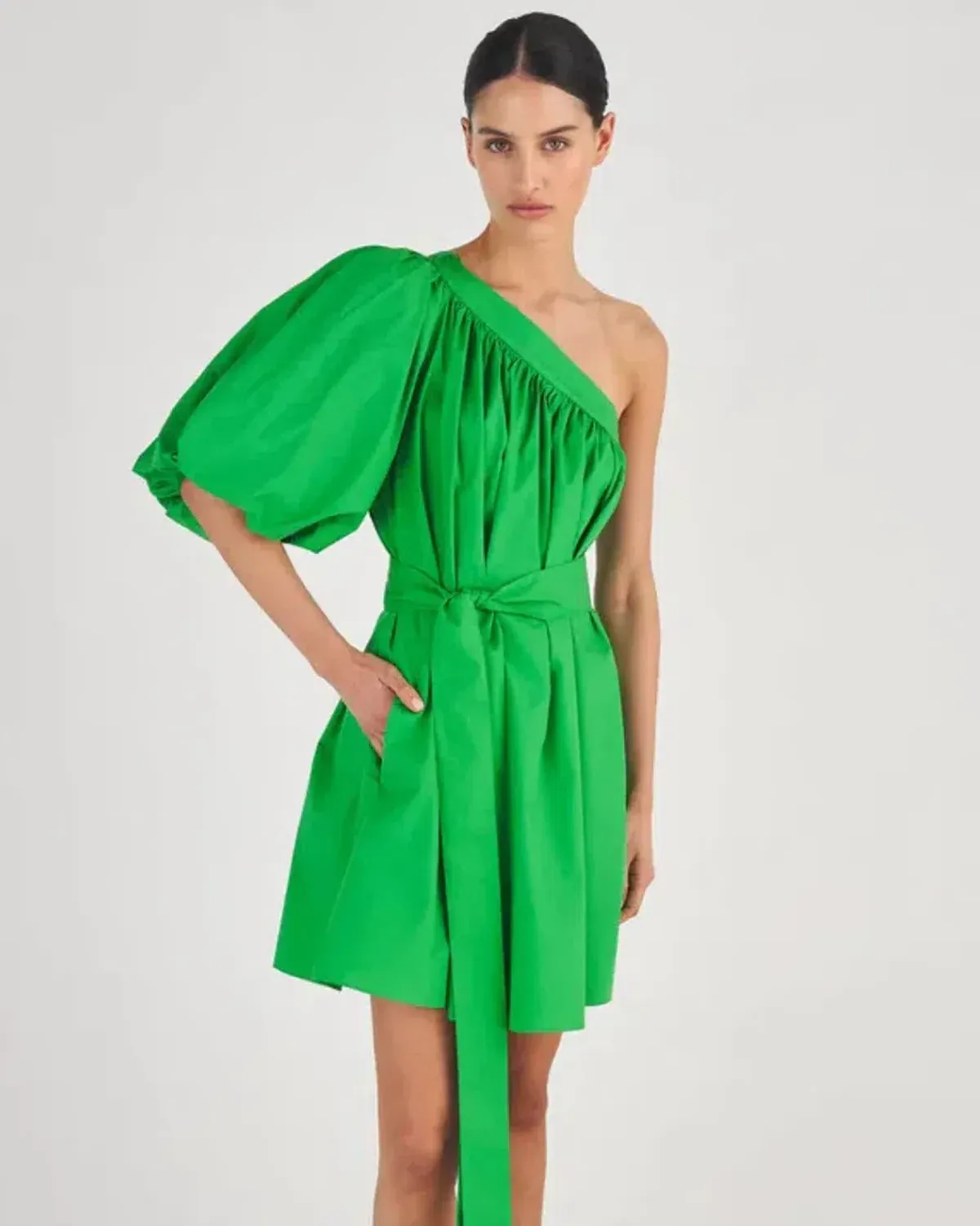 Oroton One Shoulder Mini Dress Meadow Green Size 10 - Image 5