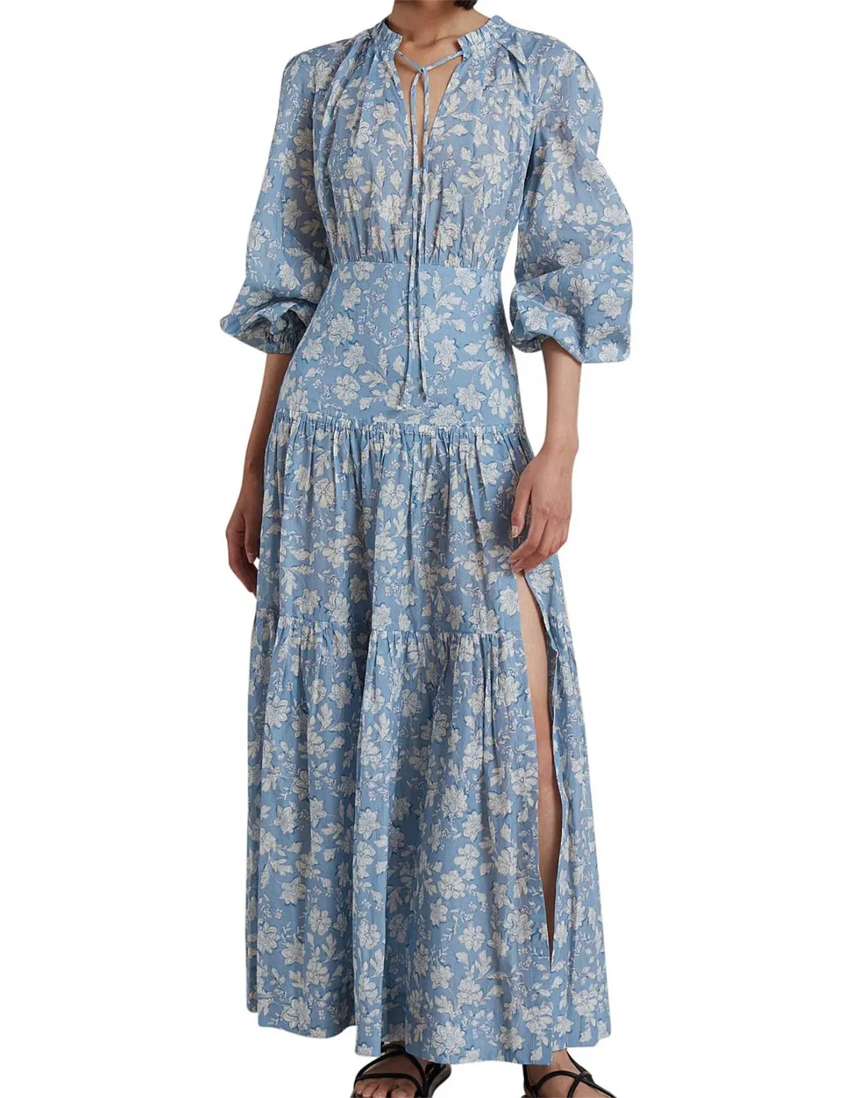 Bec & Bridge Floral Skies Full Bell Sleeve Maxi Dress Blue Size 8 - Image 1