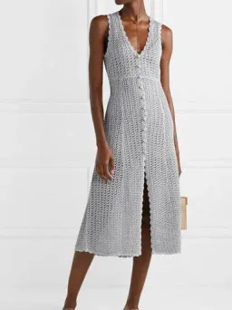 Alice McCall Magic Metallic Open Knit Midi Dress In Stone Size 10 for rent on The Volte - image 2