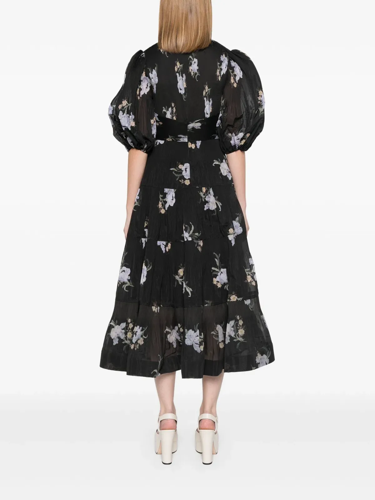 Zimmermann Pleated Midi Dress Black Iris Floral Size 2/ AU 12 - Image 3