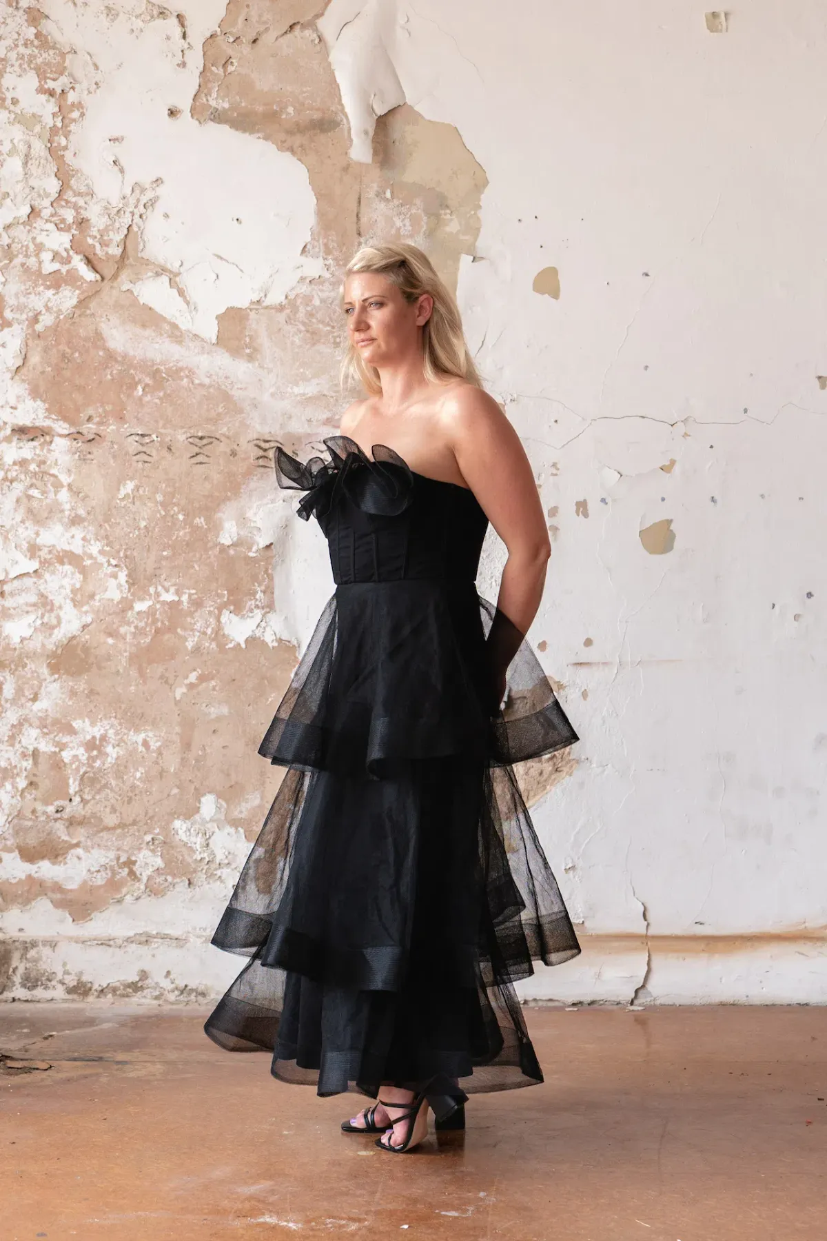 Bariano Kascade Tiered Ruffle Midi Maxi Dress Black Size AU 14  - Image 7