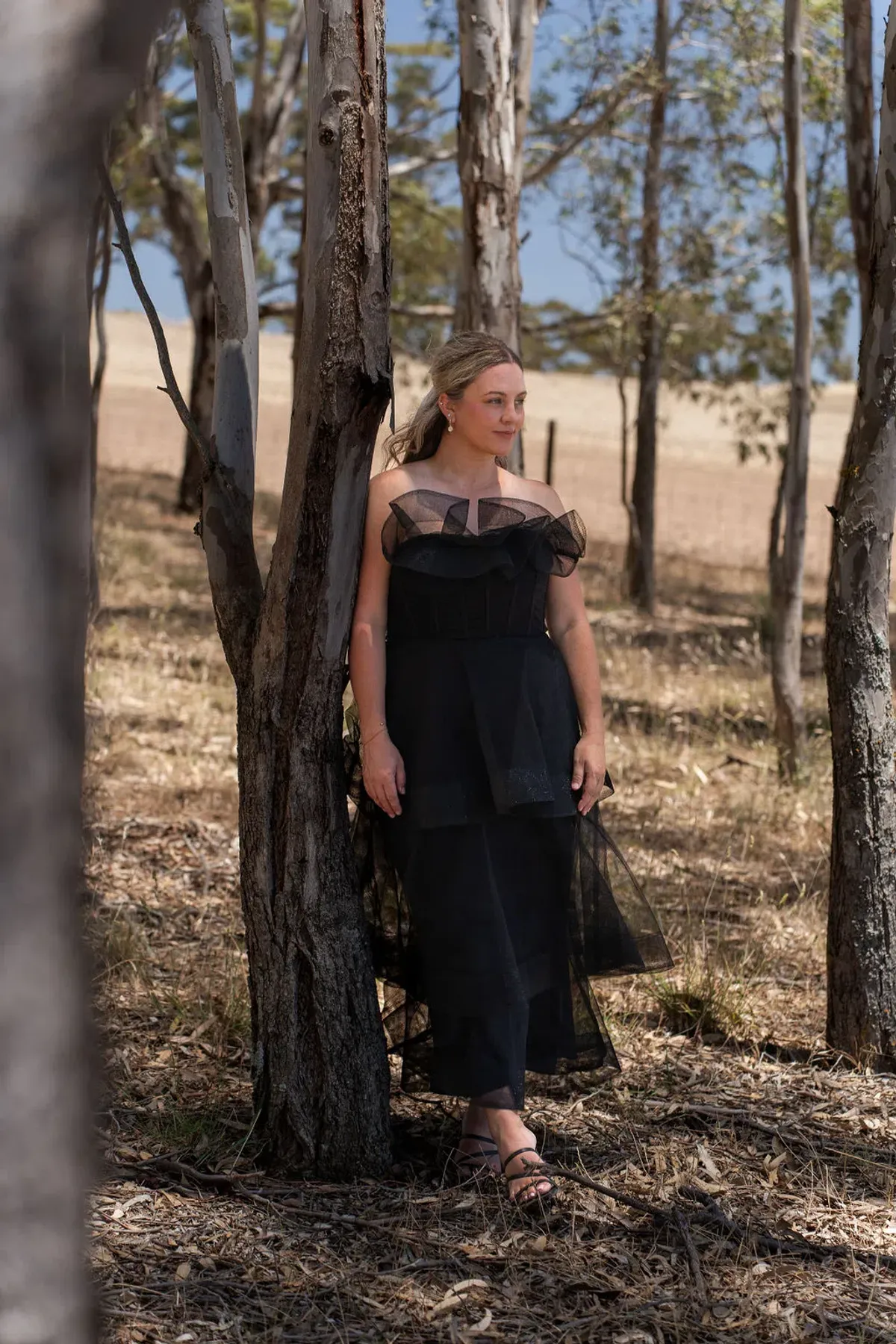 Bariano Kascade Tiered Ruffle Midi Maxi Dress Black Size AU 14  - Image 1