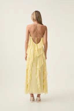 Aje Valentine Frill Maxi Dress Acacia Yellow Size AU 8 for rent on The Volte - image 2