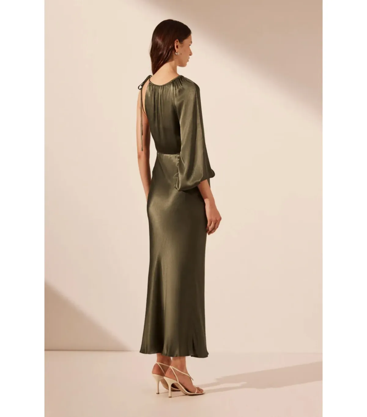 Shona Joy La Lune One Shoulder Balloon Sleeve Midi Dress in Forest Size AU 10 - Image 4