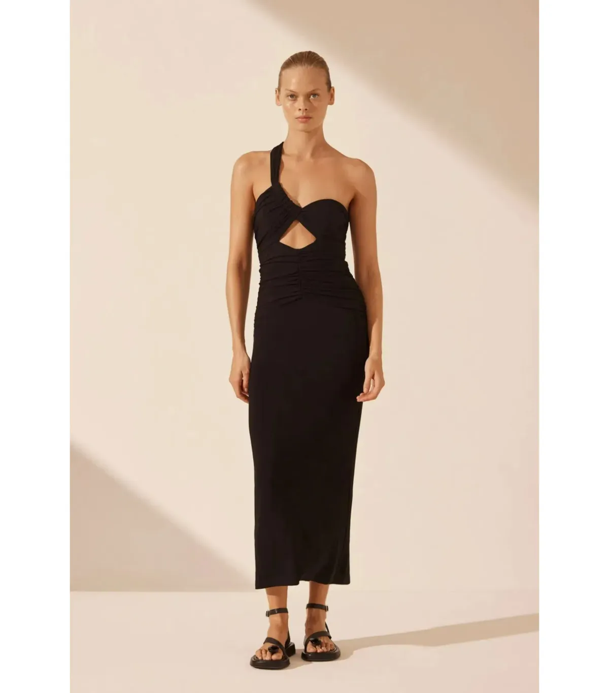 Shona Joy Yvette One Shoulder Midi Dress in Black Size AU 10 - Image 1