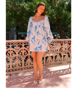 Issy Sweetheart Babydoll Dress in Blue Floral Print Size AU 14 for rent on The Volte - image 1