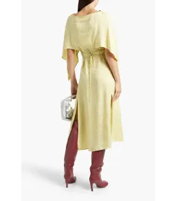 Acne Studios Cape-effect Cupro-blend Jacquard Midi Dress Yellow Size AU 6 for rent on The Volte - image 2