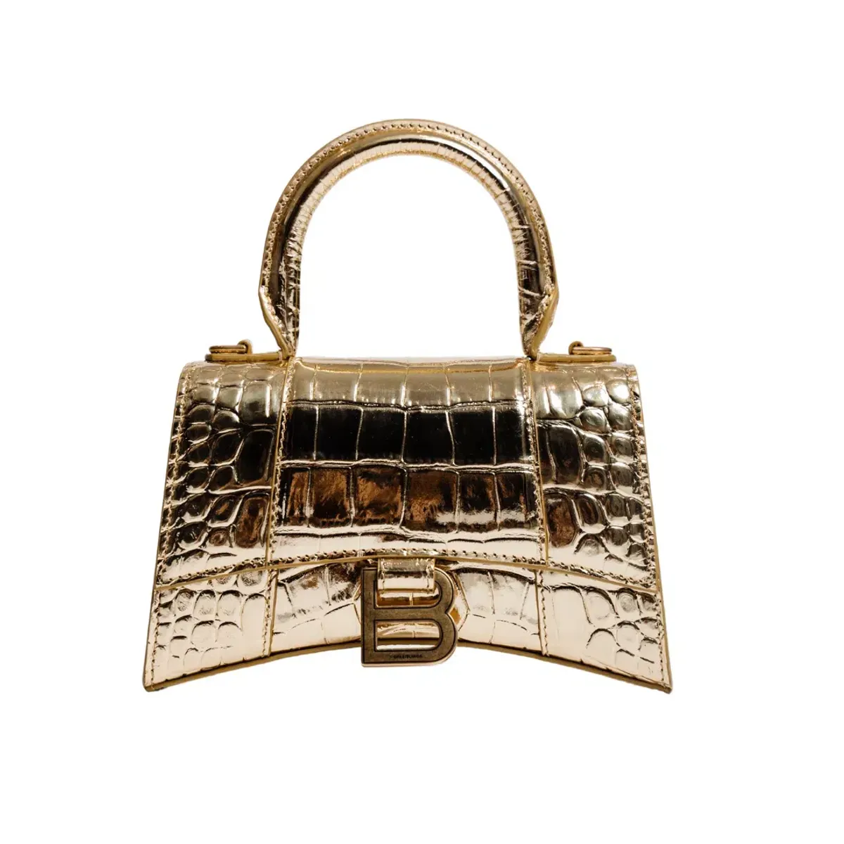 Balenciaga Hourglass Croc Embossed Bag Gold Size XS - Image 1