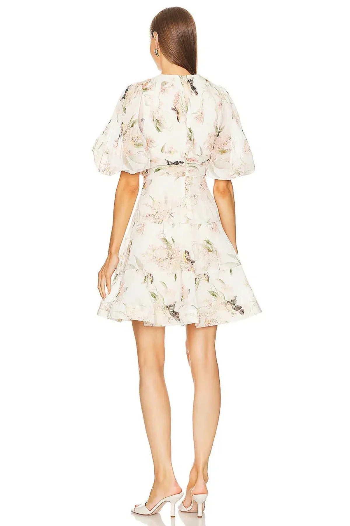 Zimmermann Pleated Mini Dress Coral Birds Print Size 3 / AU 14 - Image 3