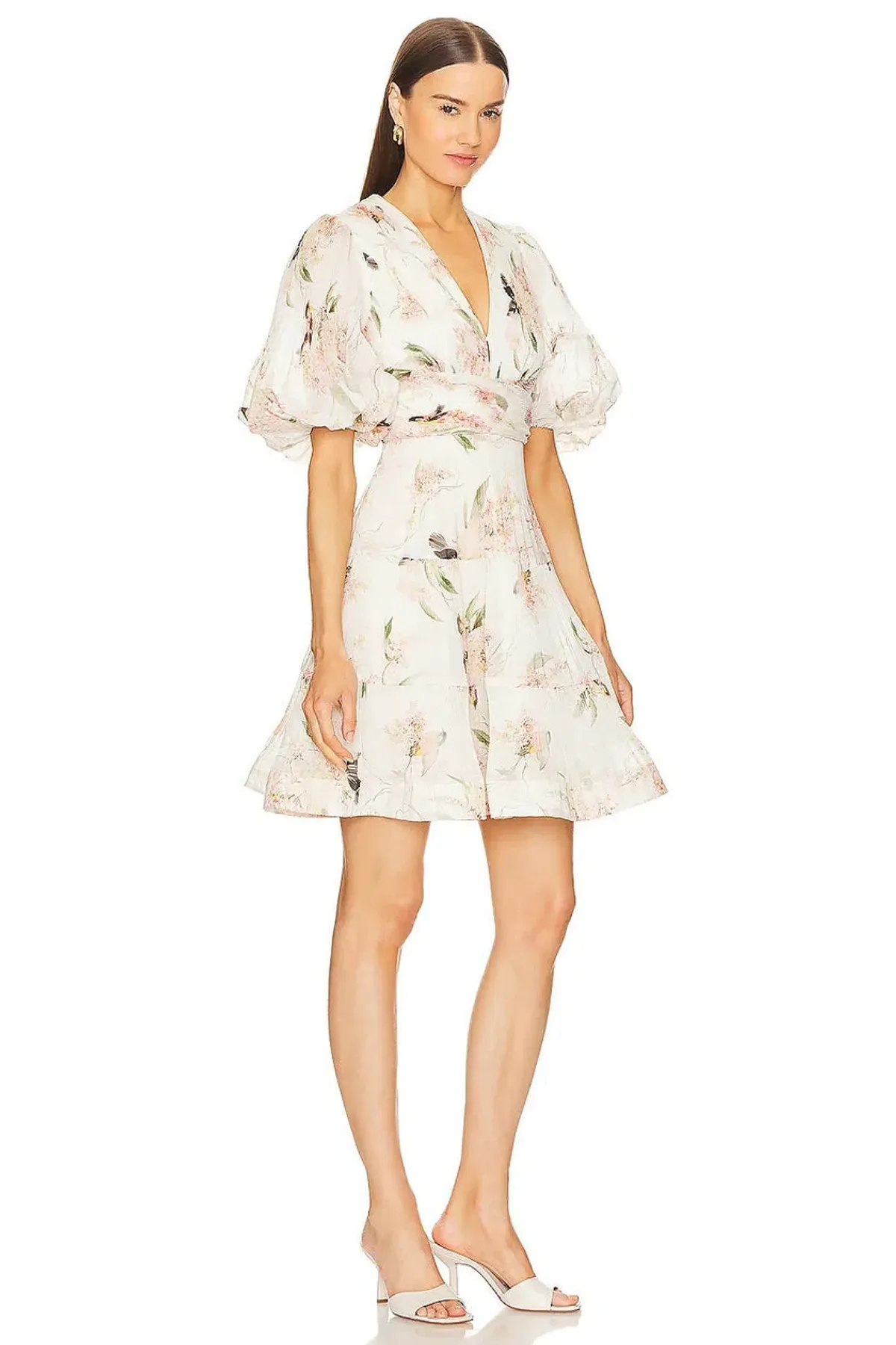 Zimmermann Pleated Mini Dress Coral Birds Print Size 3 / AU 14 - Image 2