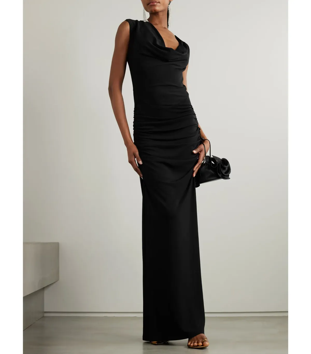 Michael Lo Sordo Drape Front Maxi Dress in Black AU 12 - Image 1