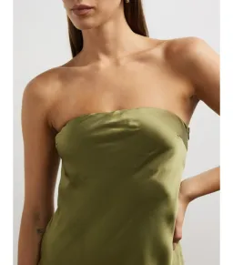Minima Esenciales Koha Organic Silk Satin Column Dress Olive Branch Size AU 8 for rent on The Volte - image 2