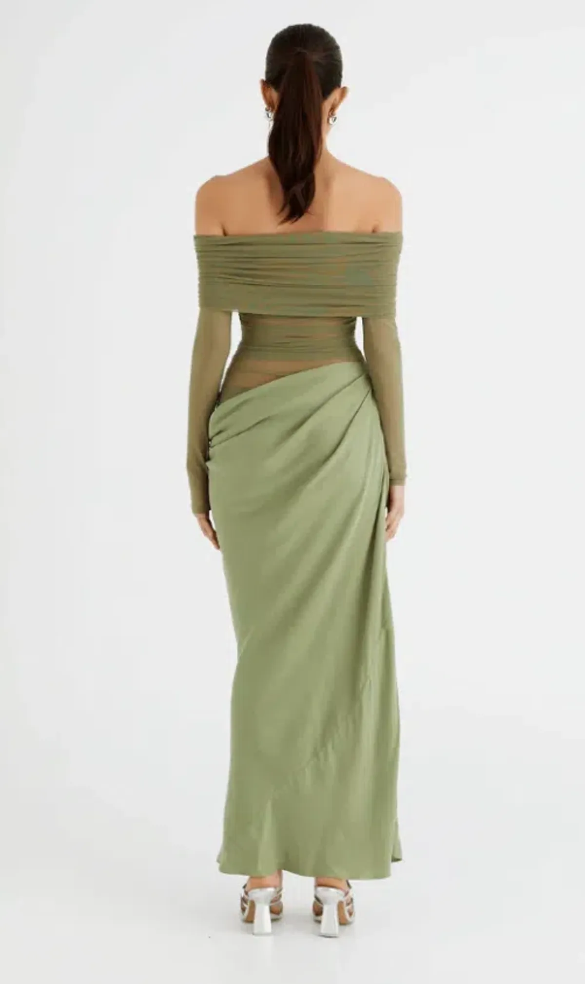Benni Yasmin Off Shoulder Maxi Dress Pistachio Size 8 - Image 2
