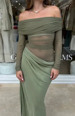 Benni Yasmin Off Shoulder Maxi Dress Pistachio Size 8 for rent on The Volte - image 3