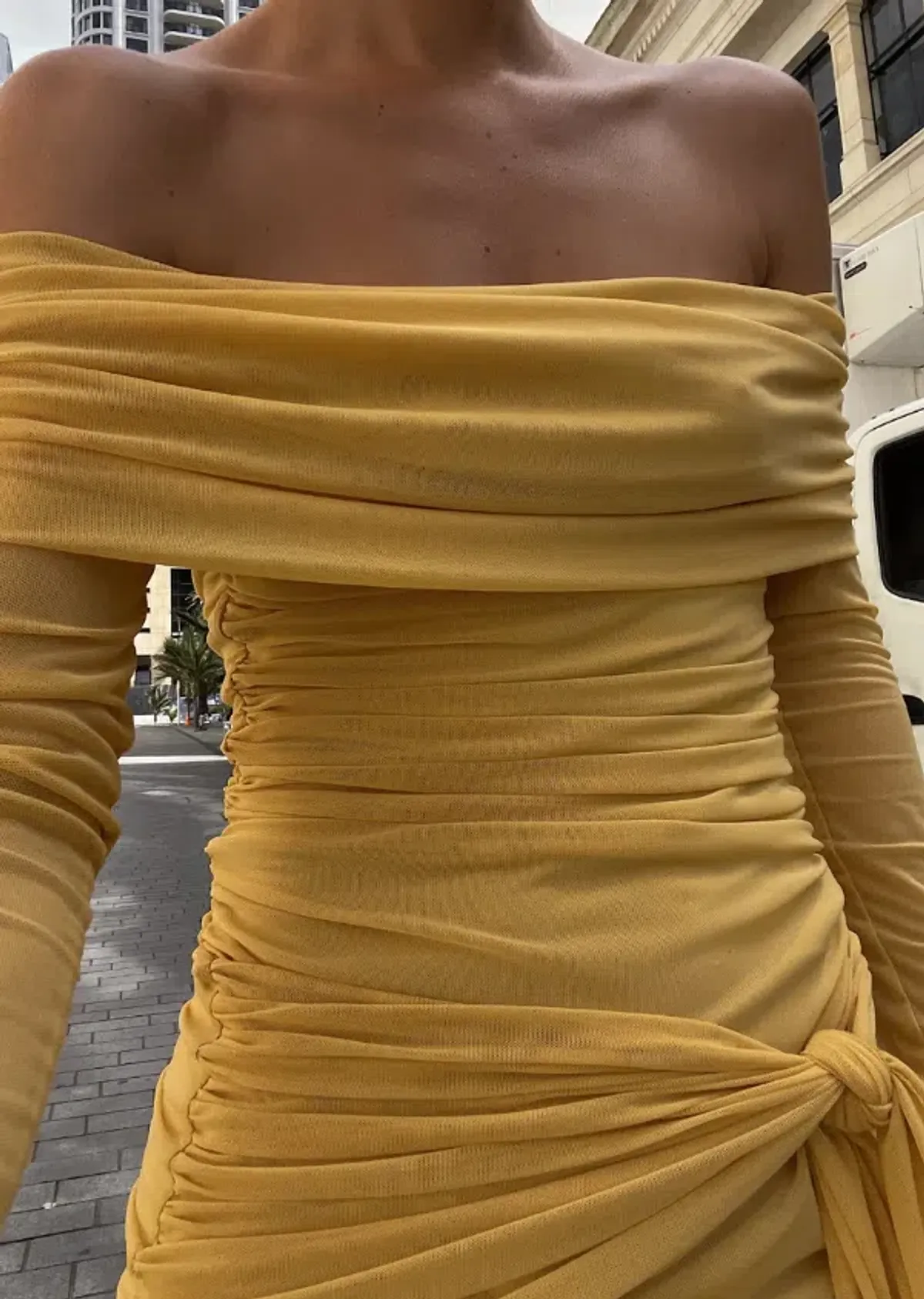 Benni Yasmin Off the Shoulder Mini Dress Mustard Size 8 - Image 4