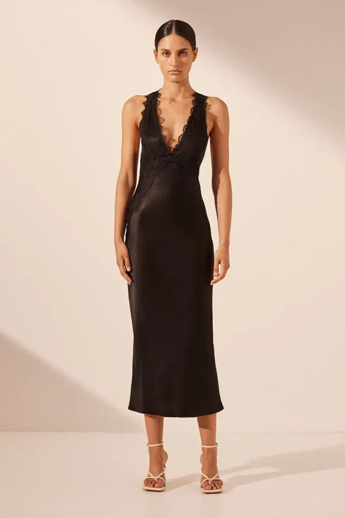 Shona Joy Camille Lace Cross Back Midi Dress Black Size 6 - Image 1