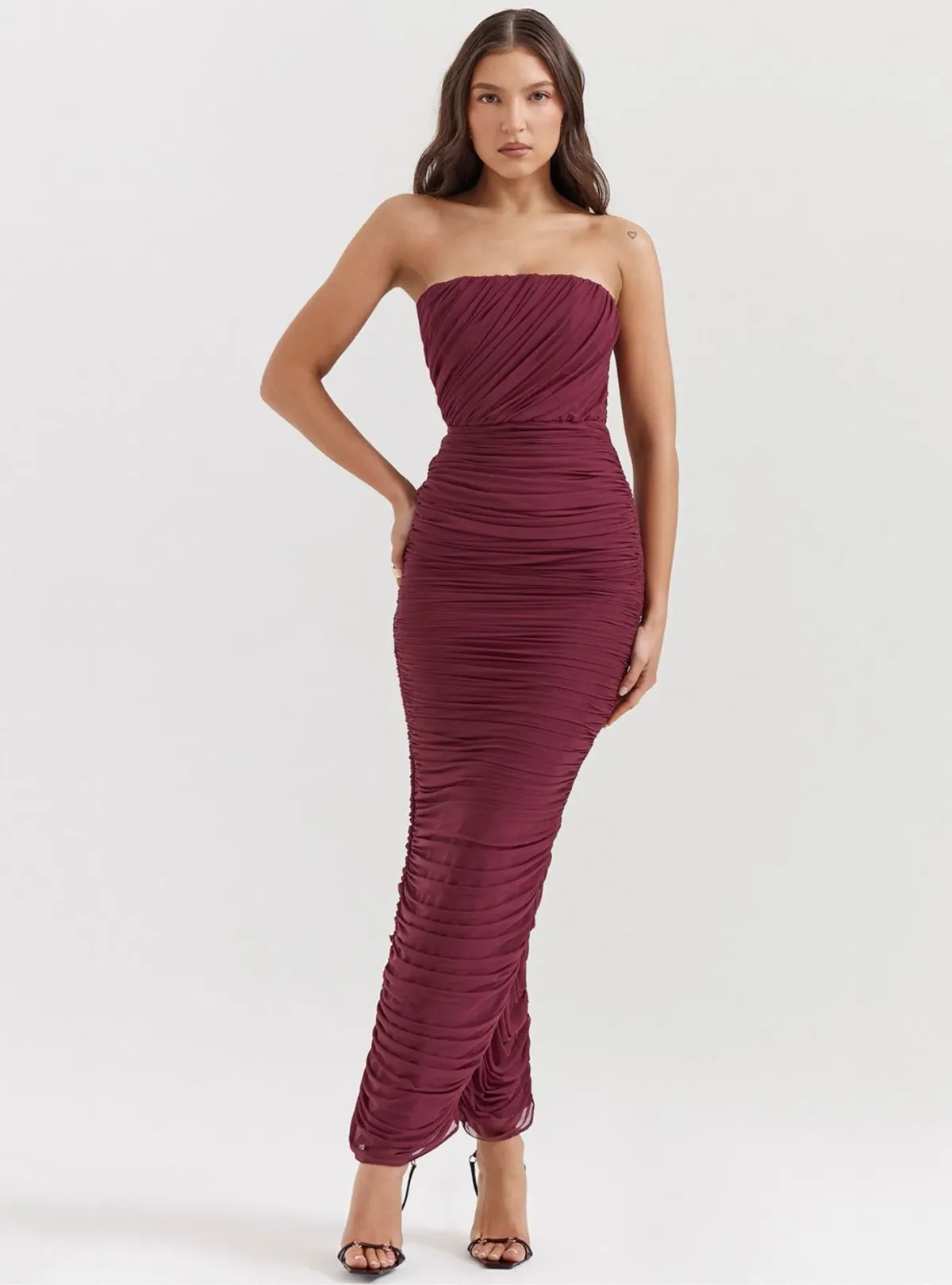 House of CB Sapphire Strapless Gathered Maxi Dress Wine Size XS / AU 6 - Image 1