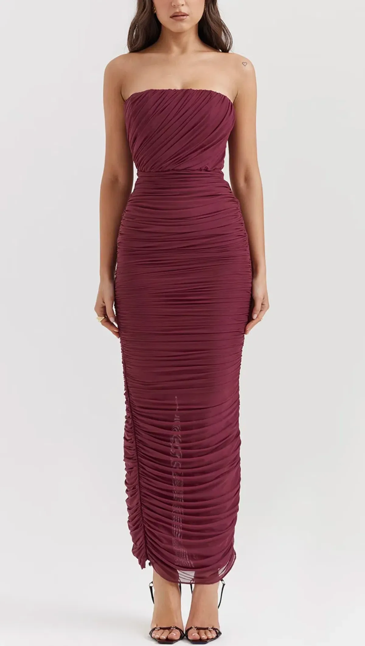 House of CB Sapphire Strapless Gathered Maxi Dress Wine Size XS / AU 6 - Image 2