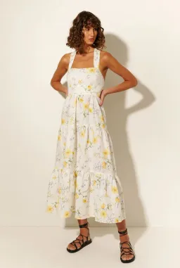 Kivari Adaline Wide Strap Linen Midi Dress Floral Size 10 for rent on The Volte - image 1