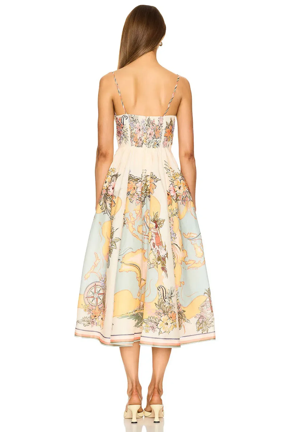 Zimmermann Tallow Tucked Bodice Midi Dress Nautical Map Size 1 / AU 10 - Image 2