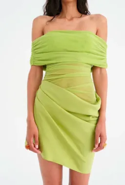 Benni Nico Off Shoulder Mini Dress in Apple Green Size 8 for rent on The Volte - image 3