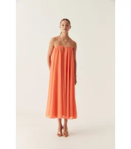 Aje Filigree Sweetheart Midi Dress in Sunset Orange Size AU 16 for rent on The Volte - image 1