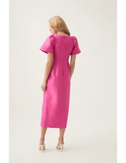 Aje Presence Twisted Midi Dress Fuchsia Rose Size 12 for rent on The Volte - image 3