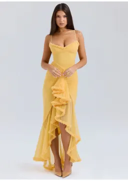 House Of CB Gabbi Ruffled Front Gown Apricot Size M / AU 10 for rent on The Volte - image 1