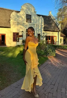 House Of CB Gabbi Ruffled Front Gown Apricot Size M / AU 10 for rent on The Volte - image 7