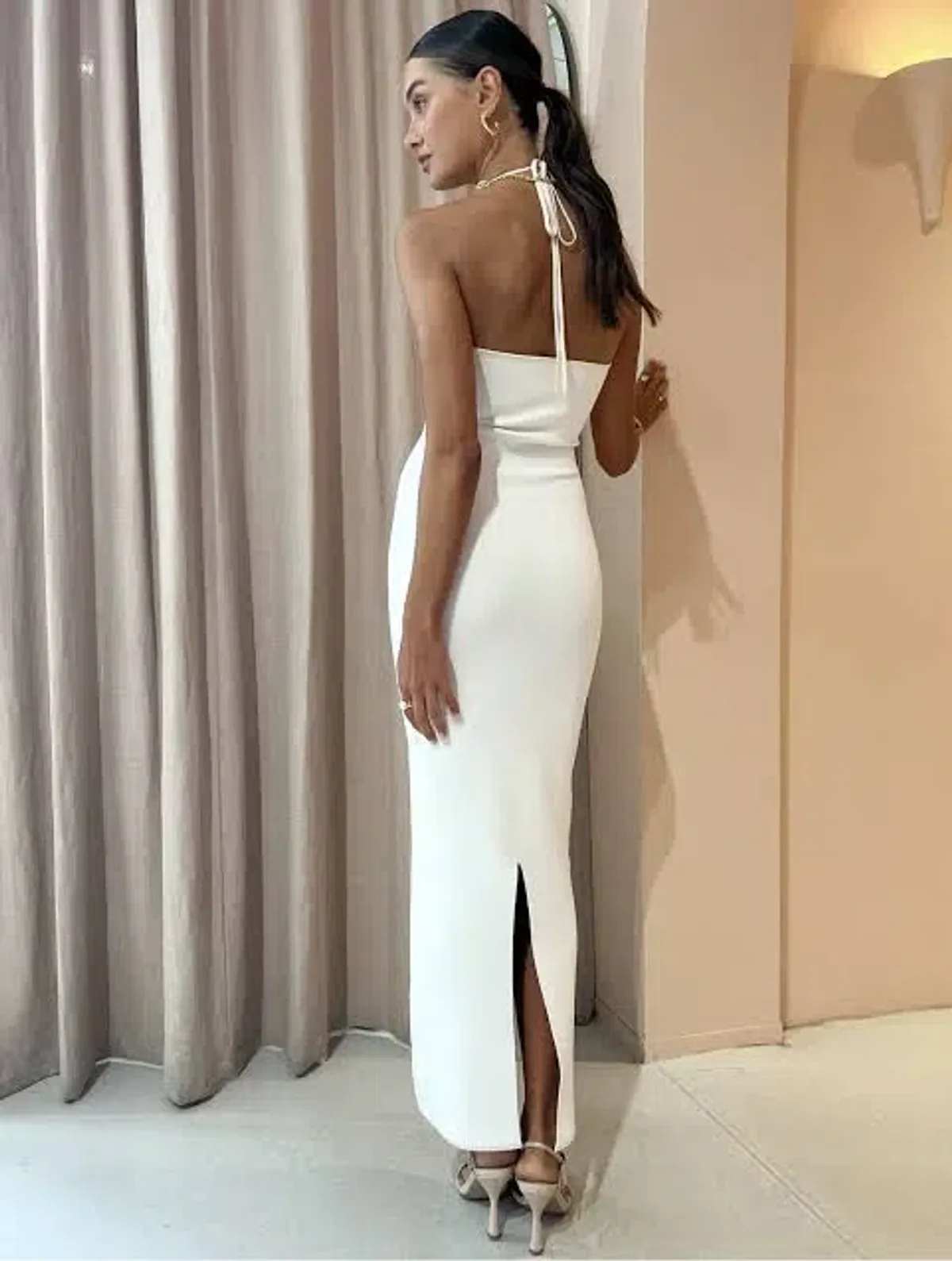 By Johnny Caprera Knit Midi Dress in Ivory Bone Size XS / AU 6 - Image 4