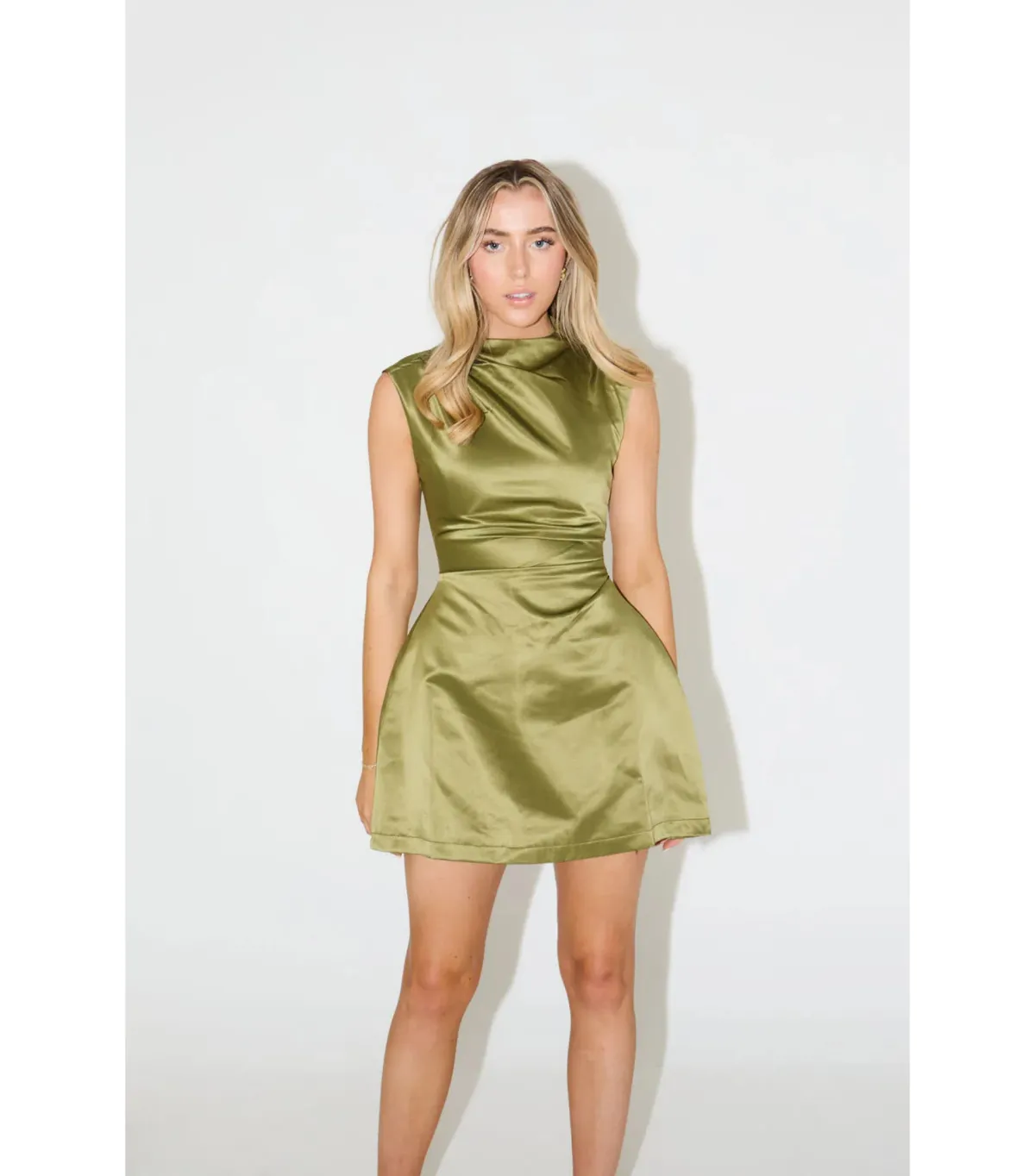 Odd Muse The Ultimate Muse Satin Straight Neck Mini Dress in Olive Size XS / AU 6 - Image 2