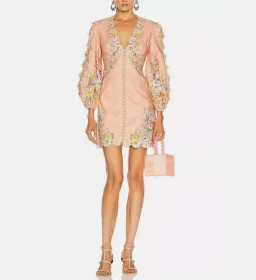 Zimmermann Zinnia Scallop Mini Dress Coral Floral Size 0/Au 8  for rent on The Volte - image 1