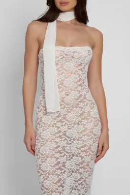 Leau Soleil Scalloped Lace Midi Dress White Size Xs/Au 6 for rent on The Volte - image 5