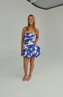 Aje Violette Bubble Hem Mini Dress in Boldly Blooming Cobalt Size AU 8 for rent on The Volte - image 1