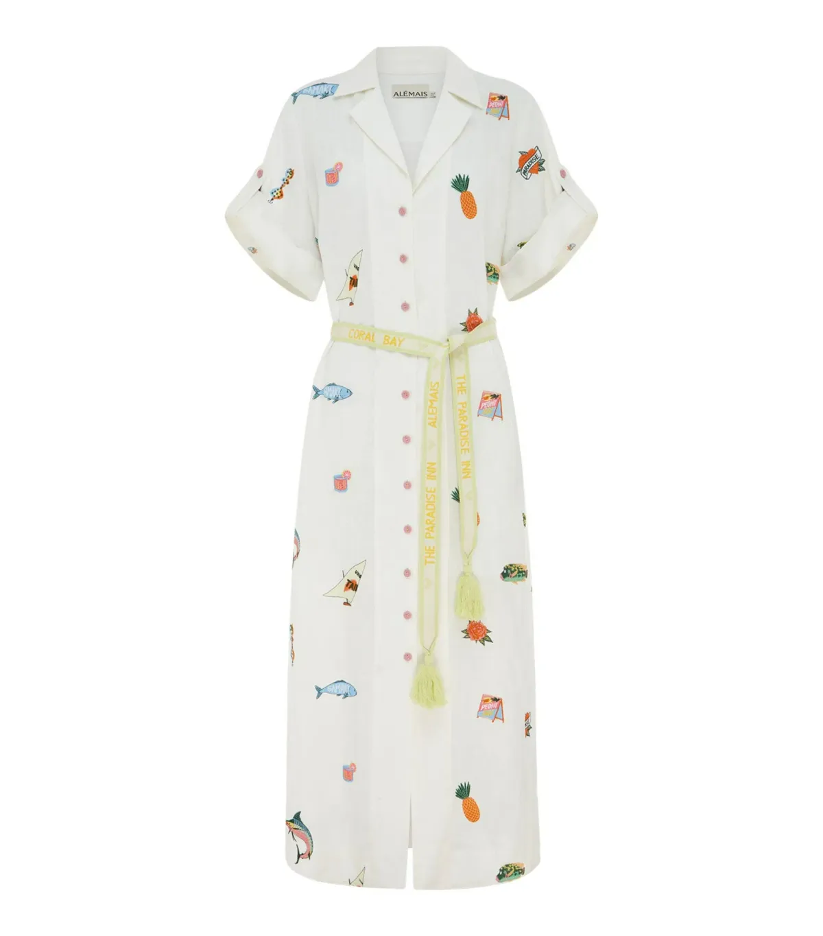 Alemais Blue Marlin Embroidered Shirtdress Print Size AU 10 - Image 5